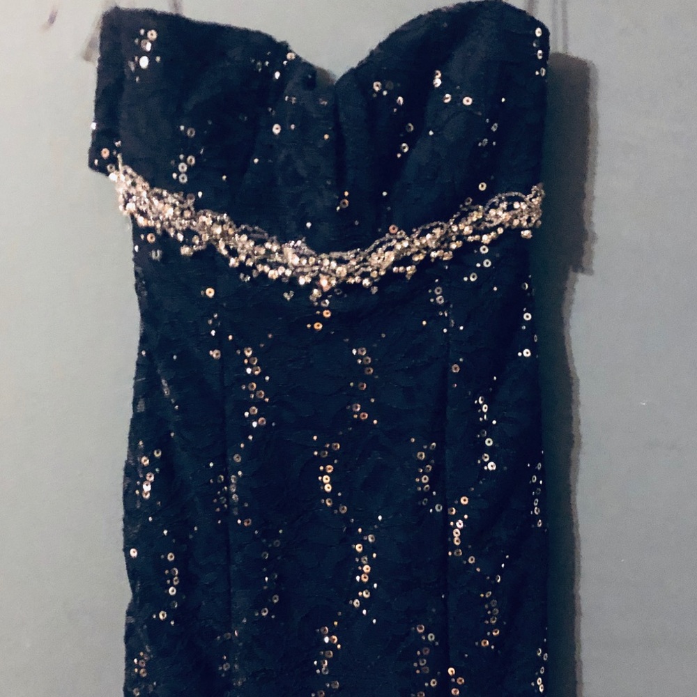 Navy Blue Lace Bodycon Dress with Sequins